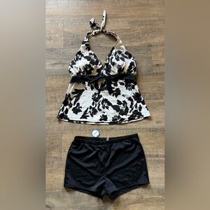 Swimsuits for all women’s size 22 black white floral tankini bathing suit set